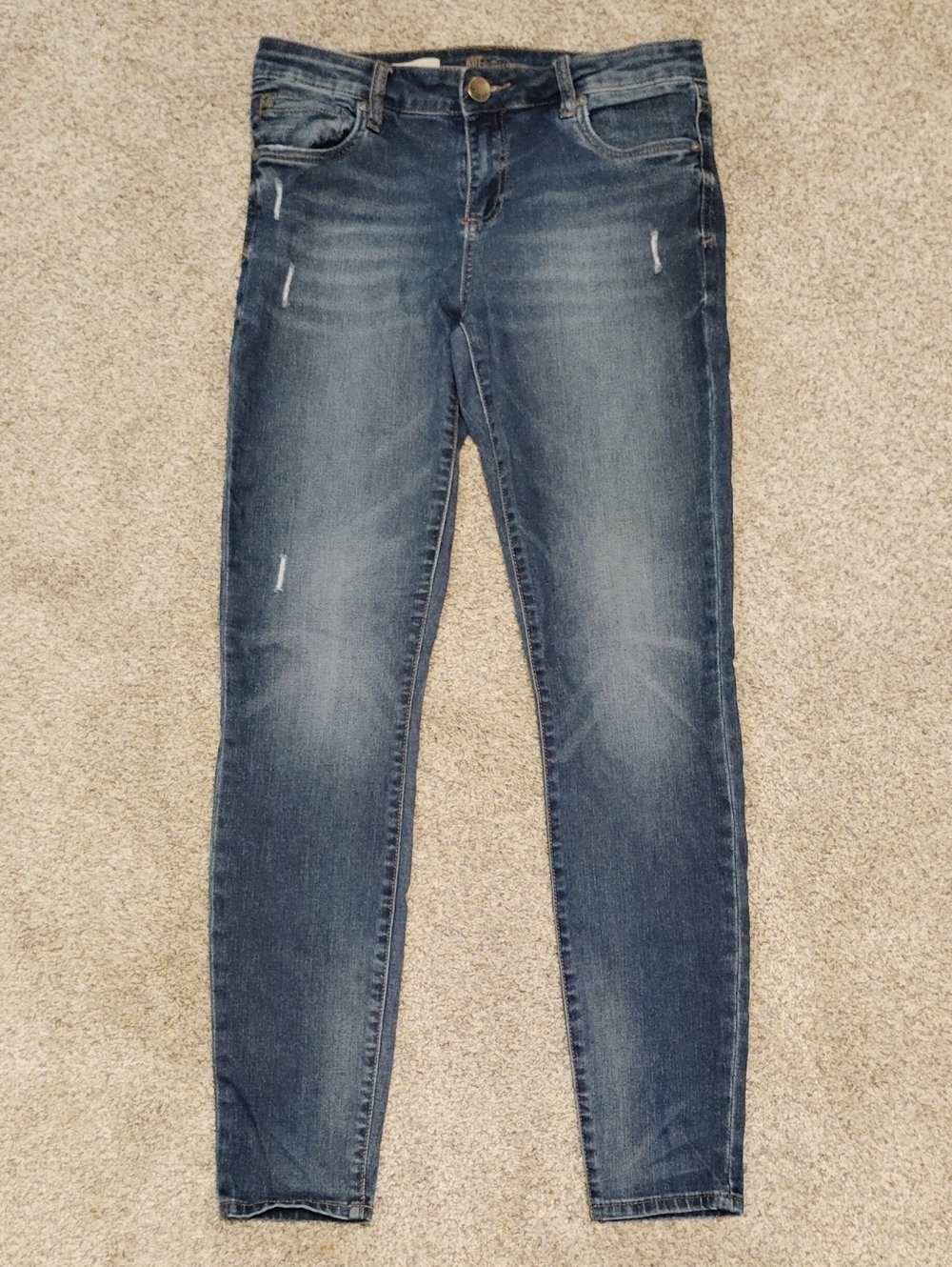 Kut from the Kloth Dark Blue Skinny Jeans with Subtle Distressing
